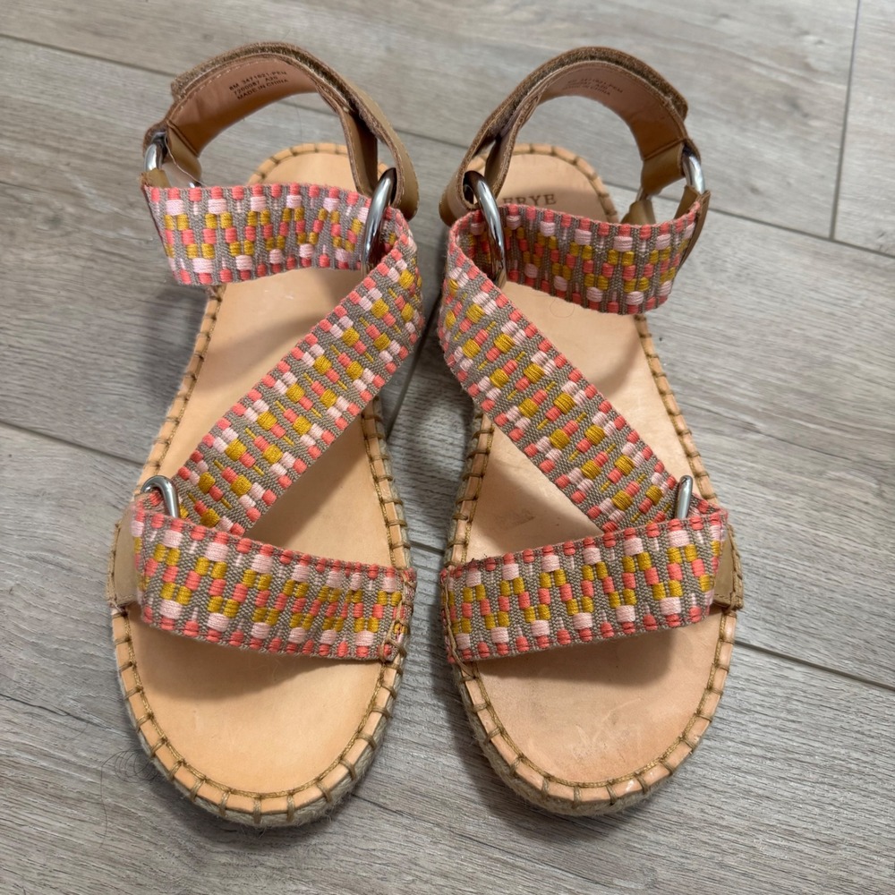 Frye & Co Womens Sandals Size 8 Woven Strappy Espadrille Boho Pink Leather